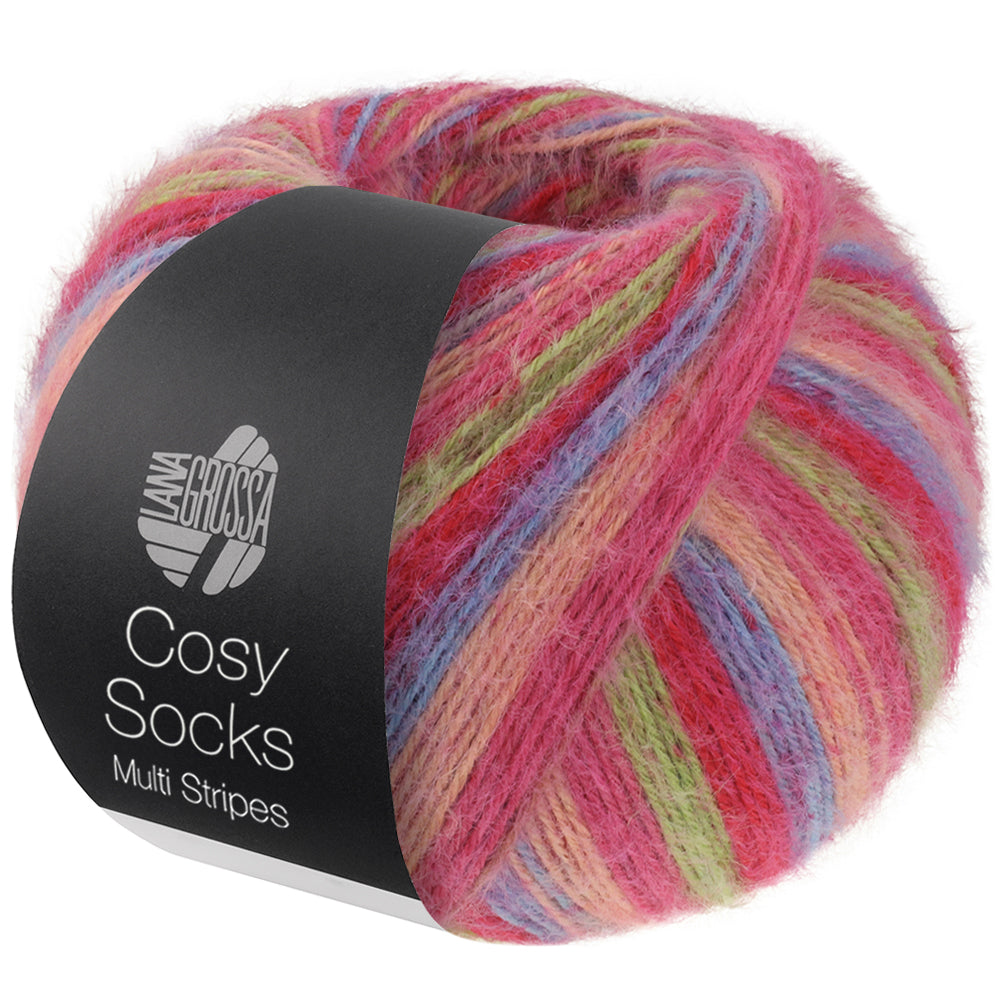 Meil. 100 Cosy Socks Multi stripes - 0152 Cerise/aprikos/grön/lila