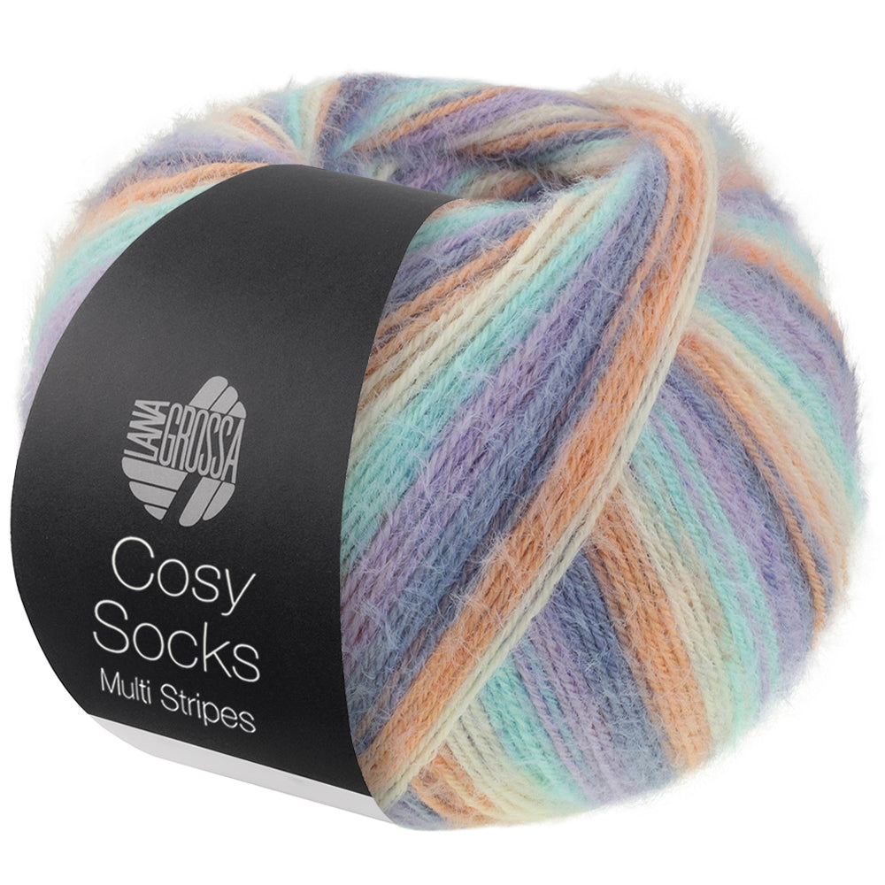 Meil. 100 Cosy Socks Multi stripes - 0153 Ljusgul/ljusblå/apelsin/lila