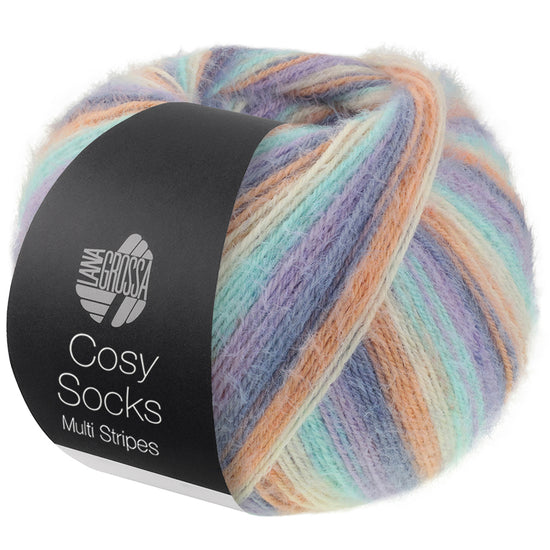 Meil. 100 Cosy Socks Multi stripes - 0153 Ljusgul/ljusblå/apelsin/lila