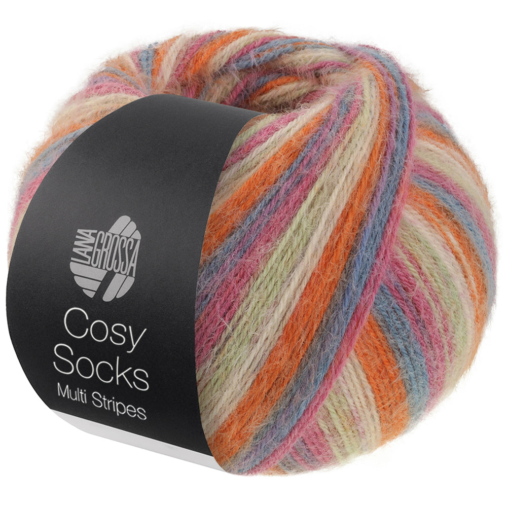 Meil. 100 Cosy Socks Multi stripes - 0154 Beige/lindblomsgrön/orange/cyklamen/mellanblå